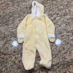 Vintage Montgomery Ward Yellow Striped Fleece Pram Suit Hooded Bunting 6-12M